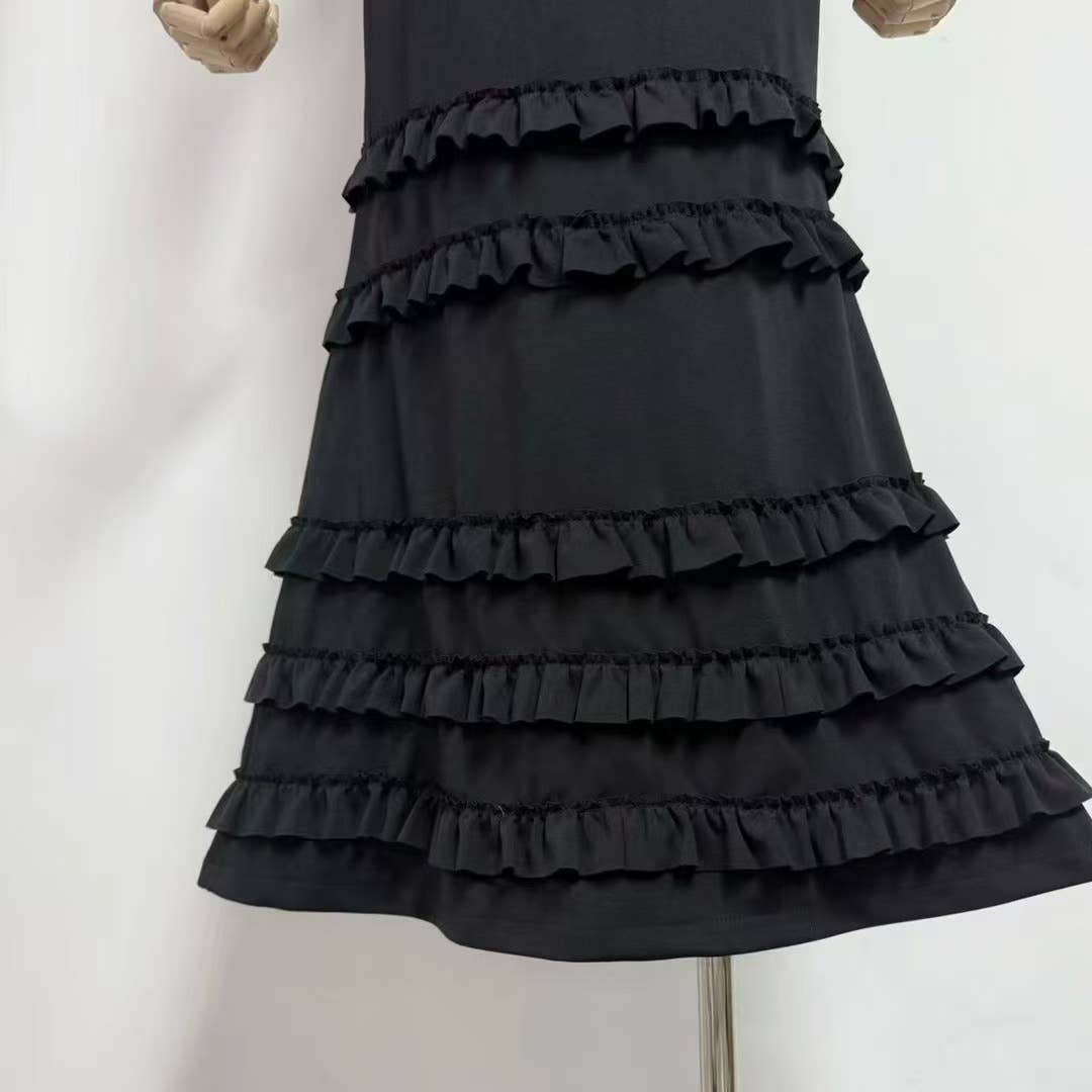 Sanyao Fashion – Vestido comprido - Mulher por atacado – Vestido de Cauda de Sereia com Camadas e Folhos SY497 para Noite de Verão23