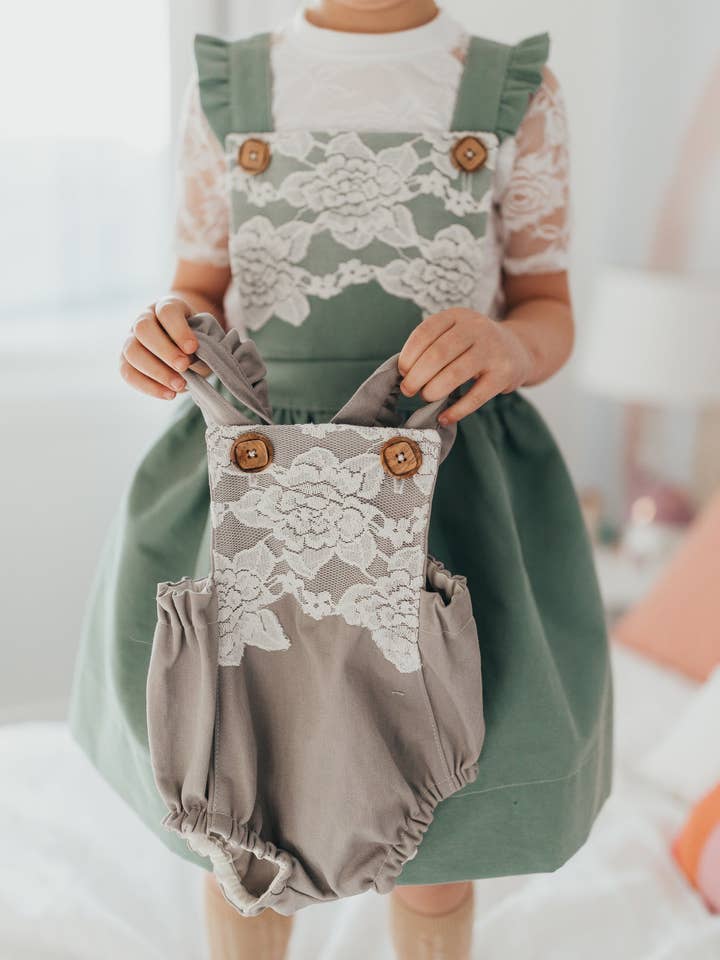 Ruffle Leona Romper for wholesale by Tate & Adele