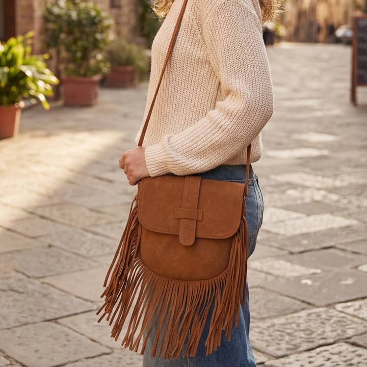 Belted Flap Fringe Boho Crossbody Bag for wholesale by Anarchy Street