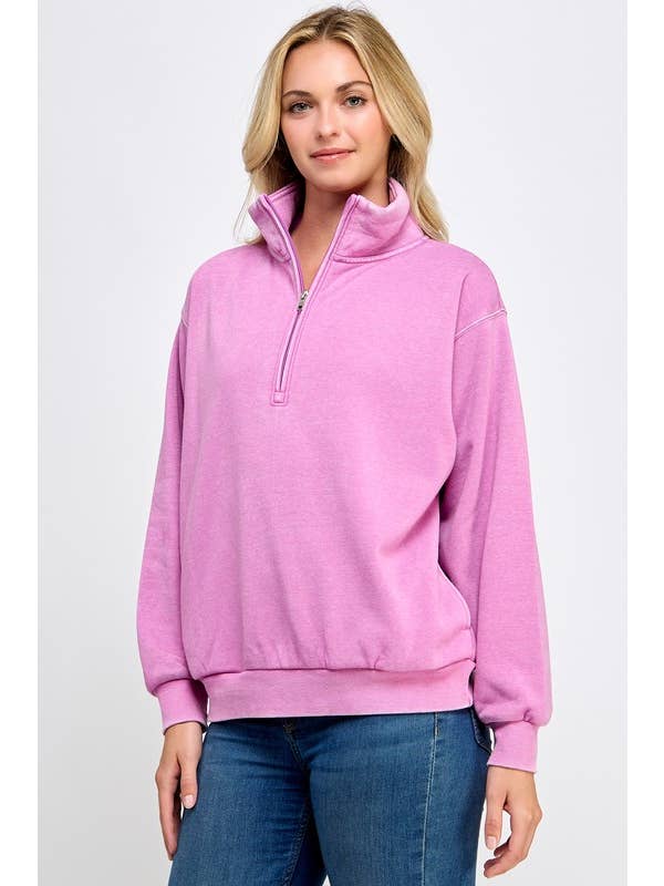 Vanilla Monkey - Wholesale Sweatshirt - Women's - Burn Out Half Zip Up With Mock Neck Collar