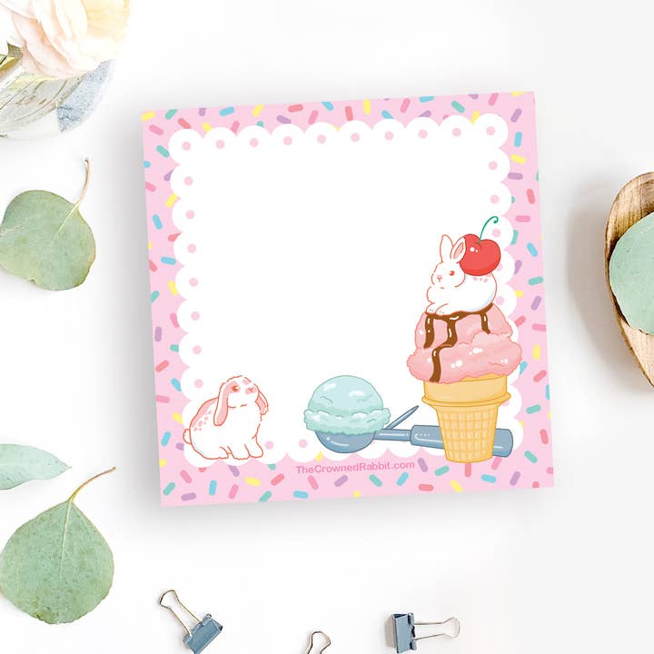 Ice Cream Rabbit Memo Pad, Notepad for wholesale by The Crowned Rabbit