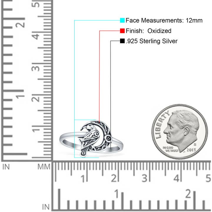 Sterling Silver Oxidized Celtic Raven Crescent Moon Ring for wholesale on Faire3