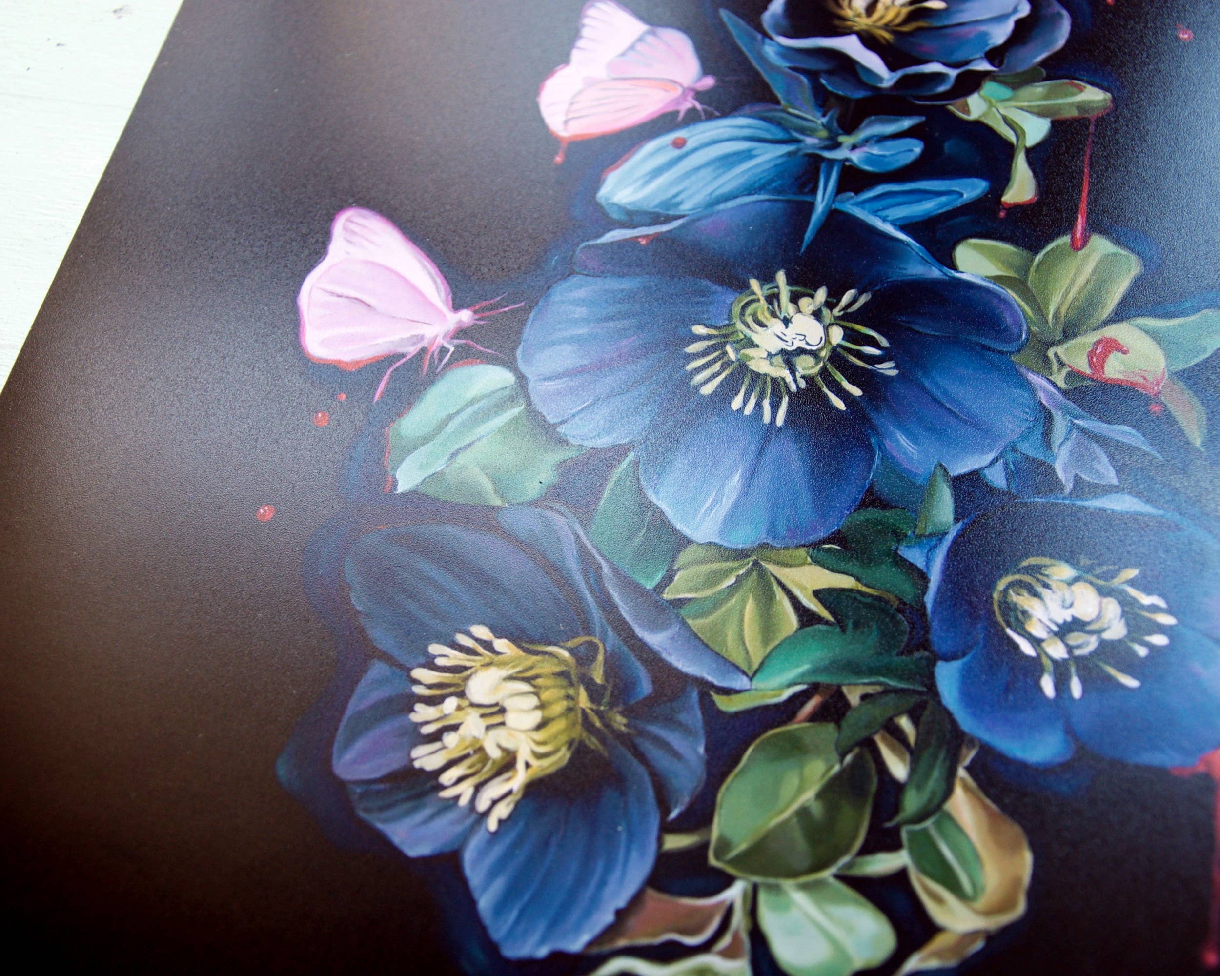 Trisha Thompson Adams - Wholesale Art Print - Blooderflies and Hellebores Dark Garden Botanical Art Print7