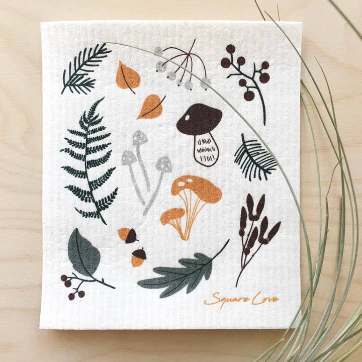 Éponge suédoise motif champignons / récolte en forêt pour la vente par Square Love