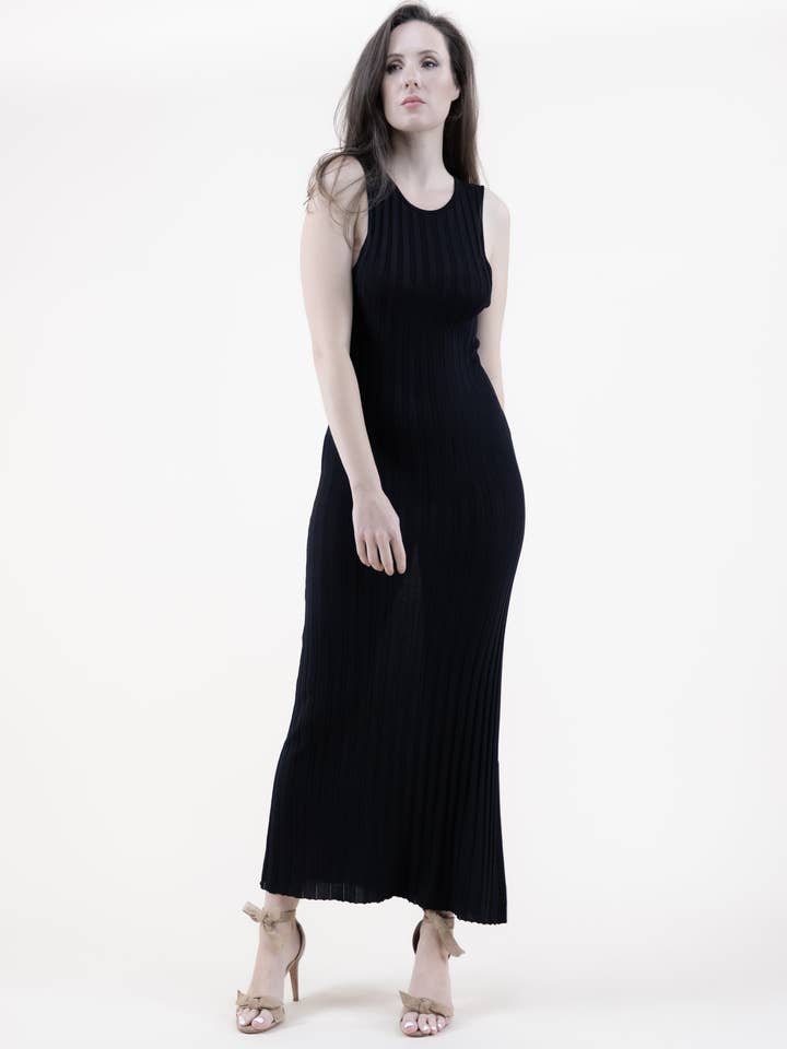 Neutral Jewel Neck Sleeveless Ribbed Knit Bodycon Dress for wholesale by Original USA