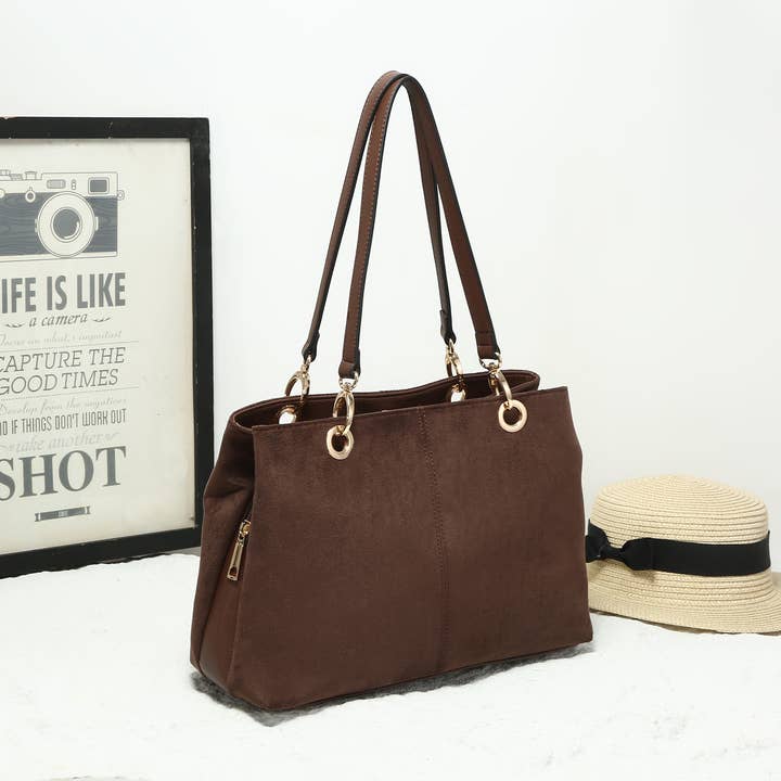 25451 Vegan Suede Triple Compartment Tote Bag for wholesale by House of Milano