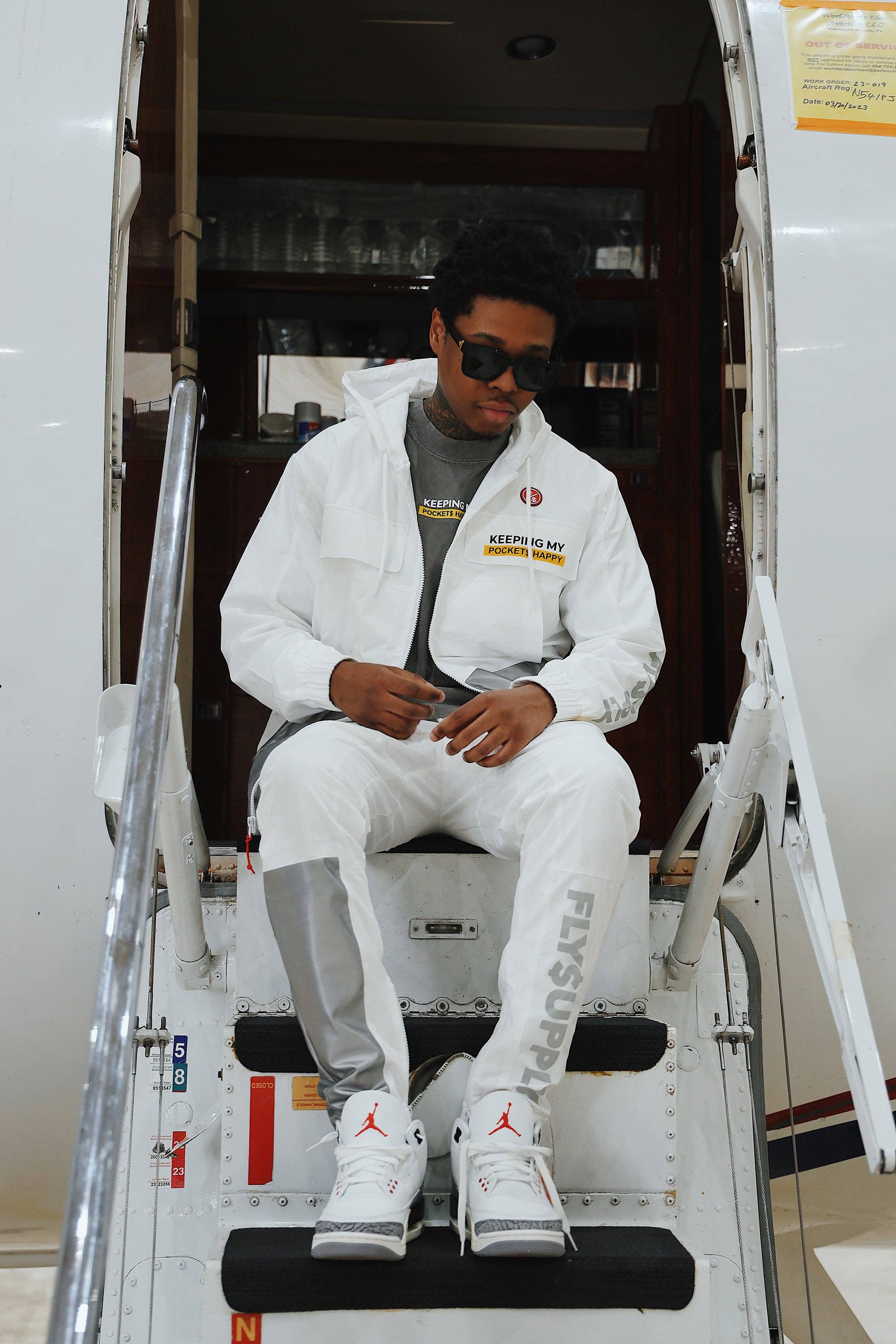 White Happy Pockets Windbreaker Zip-Up Jacket (White) for wholesale on Faire12