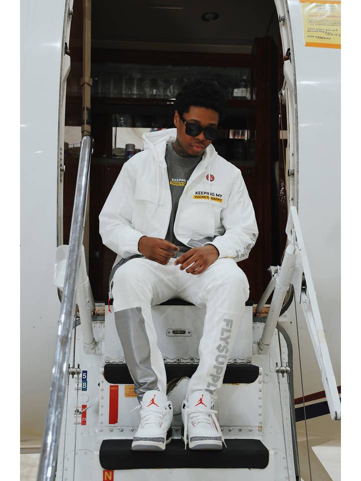 White Happy Pockets Windbreaker Zip-Up Jacket (White) for wholesale on Faire12