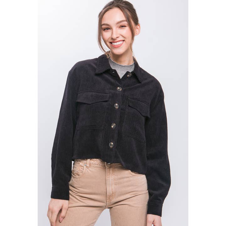 Semi Cropped Corduroy Button Up Shacket for wholesale by Apolline