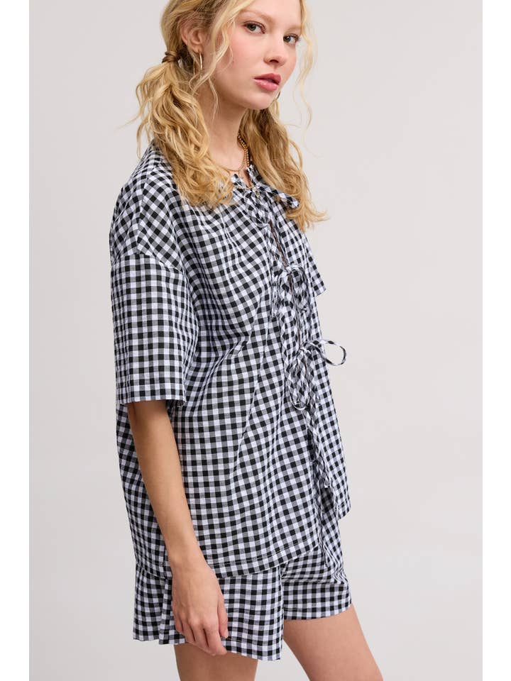 Mimosa - Wholesale Top & Short Set (NOT Loungewear) - Women's - Gingham Open Front Self Tie Top and Shorts Matching Set19