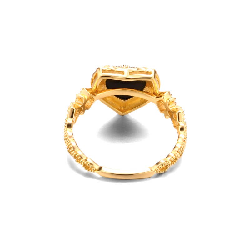 Gioiellin - S925 Silver Jewelry – Anel multi-pedra por atacado – Anel Vintage de Coração em Prata de Lei 925 com Madrepérola Preta4