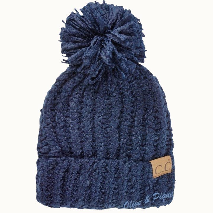 Olive & Pique - Wholesale Beanie - Women's - Chenille Pompom CC Beanie, Ultra Soft Plush, OSFM7