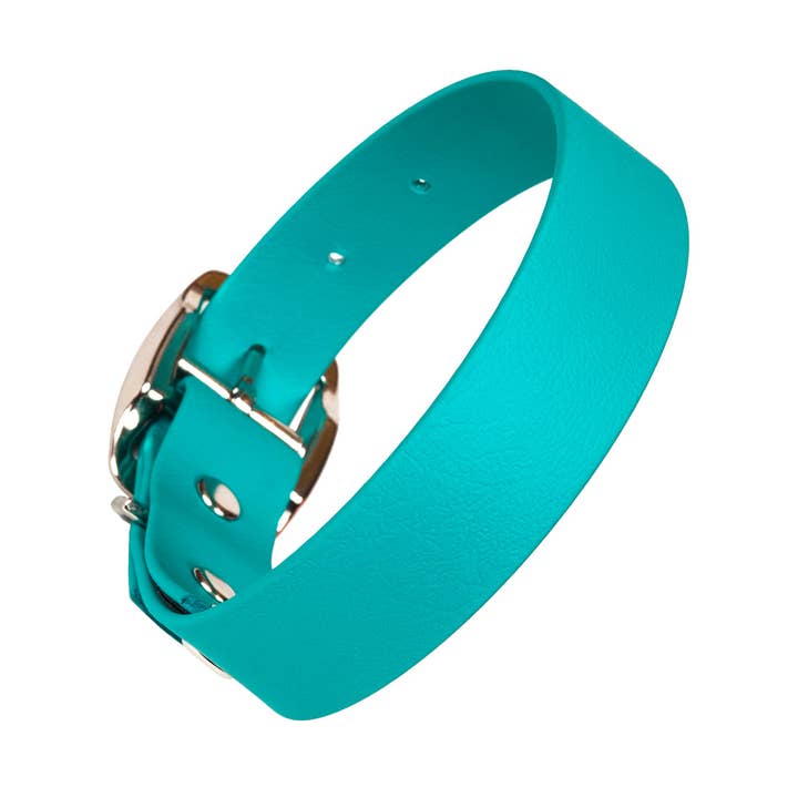 Coleira para cão em couro vegan impermeável em azul petróleo Biothane por atacado de Creature Clothes