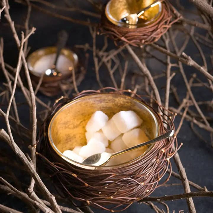 Gold Leafed Metal Birds Nest for wholesale by Mothology Home