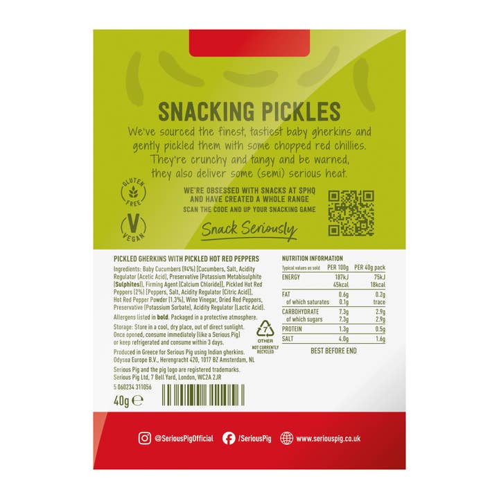 Serious Pig – wholesale Pickled vegetables – Snacking Pickles With Chilli (case of 24 x 40g)2