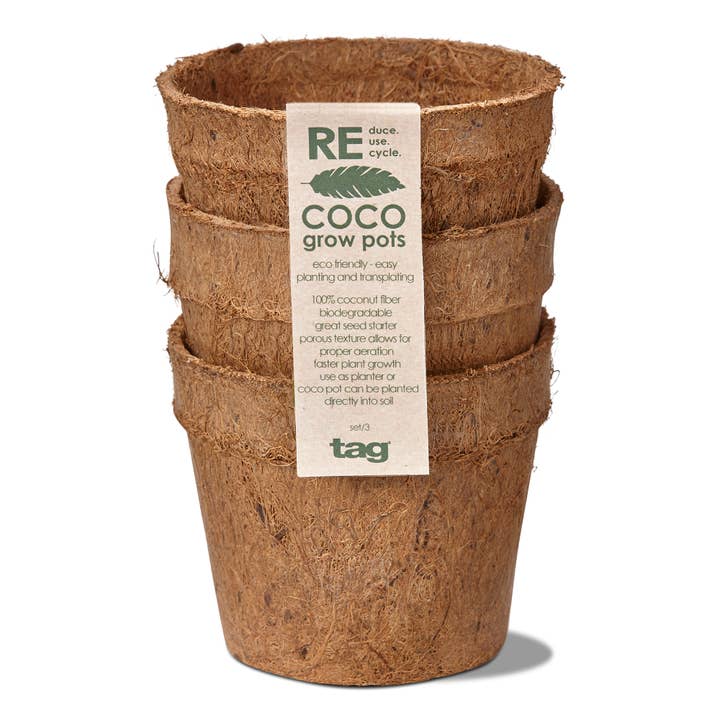Eco Coco Seed Start Pot Small Set of 3 Natural Coconut Fiber for wholesale by tag
