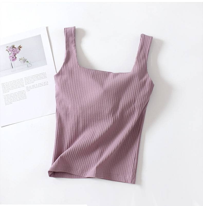 HIDDENBRAND - Wholesale Tank Top - Women's - Basic Essential cotton square neck rib tank top w self bra13