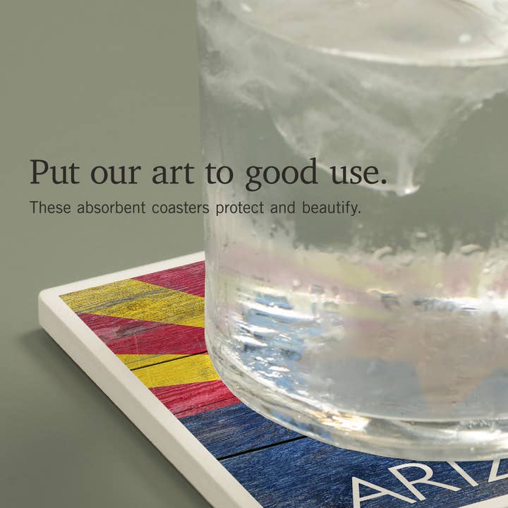 Lantern Press - Wholesale Coasters - CERAMIC COASTER Arizona, Rustic State Flag3