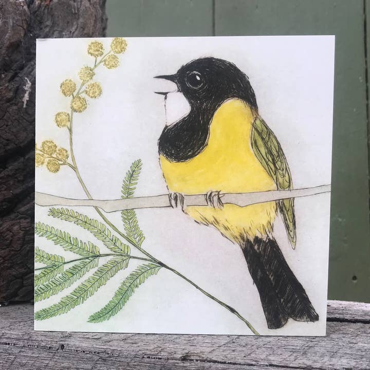 Greeting Card - Golden Whistler for wholesale by Bridget Farmer Printmaker