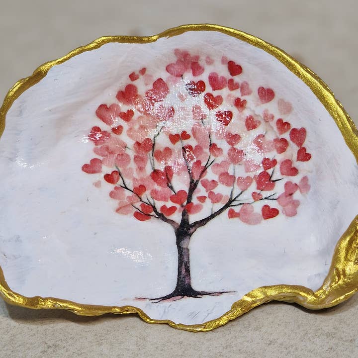 Valentine Red Love Heart Tree Oyster Shell Trinket Dish Pink for wholesale by Bee my Oyster