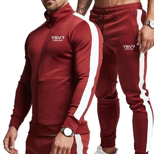 HERRAR BURGUNDY OCH VIT SLIMMAD TRÄNINGSOVERALL för wholesale av YSV7