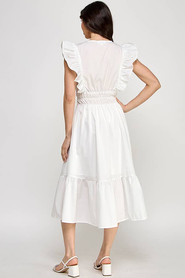 RUBIENN - Wholesale Dress - Women's - Lace Trim V-Neck Sleeveless Smocked Midi Dress.7