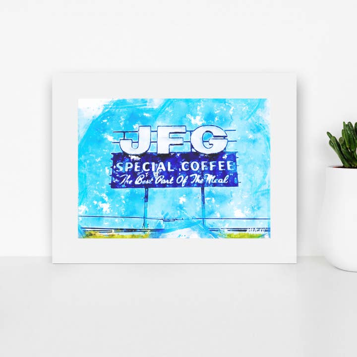 Junior Art Prints, Knoxville TN, JFG Coffee Sign for wholesale by G.O.A.T House of Creative