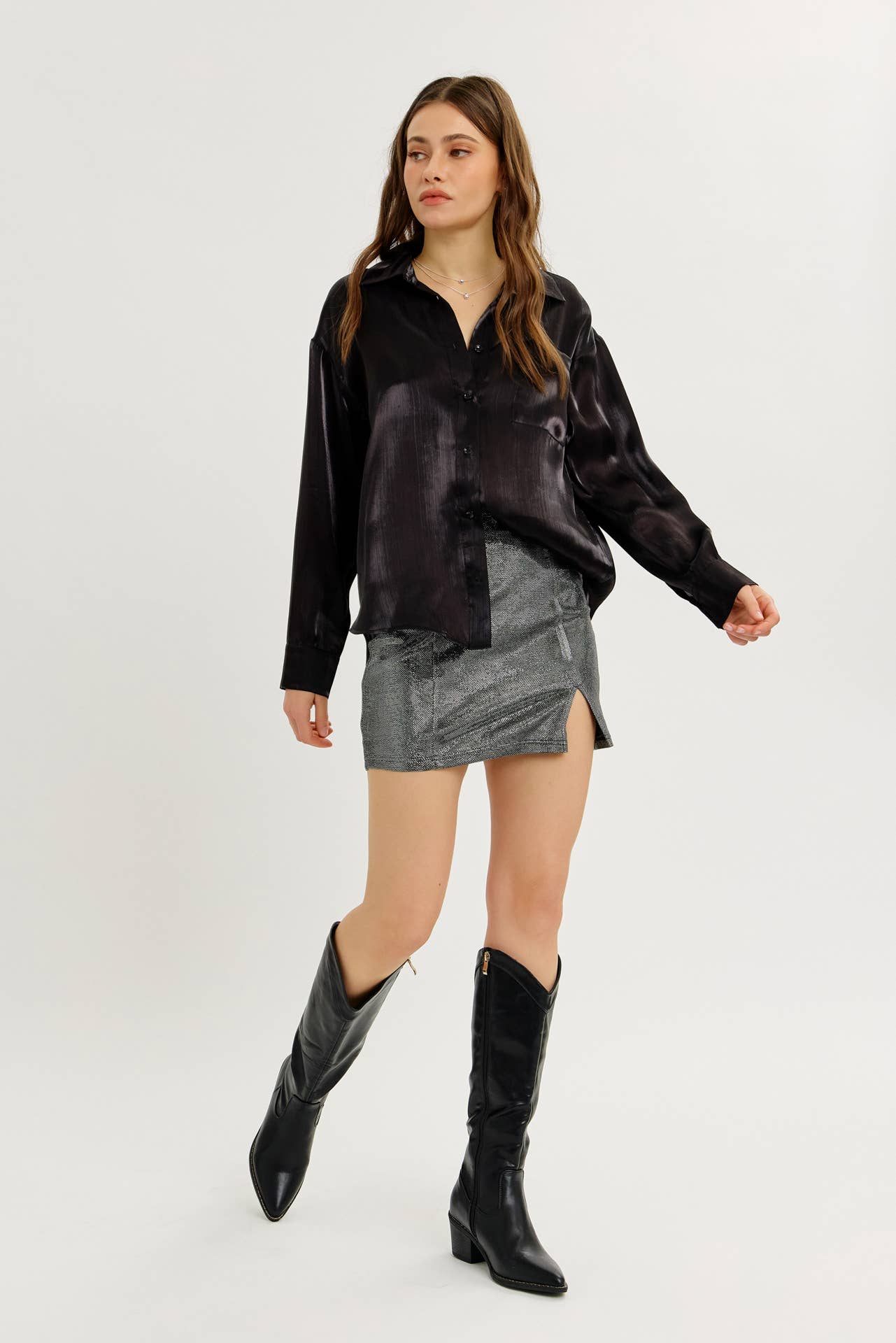 idem ditto - Wholesale Skirt - Women's - FESTIVE ESSENTIAL METALLIC MINI SKIRT WITH FRONT SLIT13