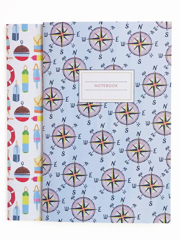 Buoys & Compass Illustrated Nautical Linen Notebook (2-Pack) for wholesale by Artistry Cards