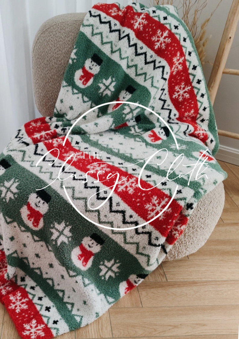 The Classy Cloth WS - Wholesale Throw Blanket - Christmas Luxe Blanket- Snowman Fair Isle RTS1
