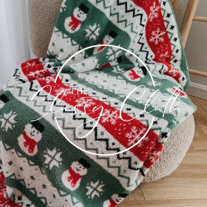 The Classy Cloth WS - Wholesale Throw Blanket - Christmas Luxe Blanket- Snowman Fair Isle RTS1
