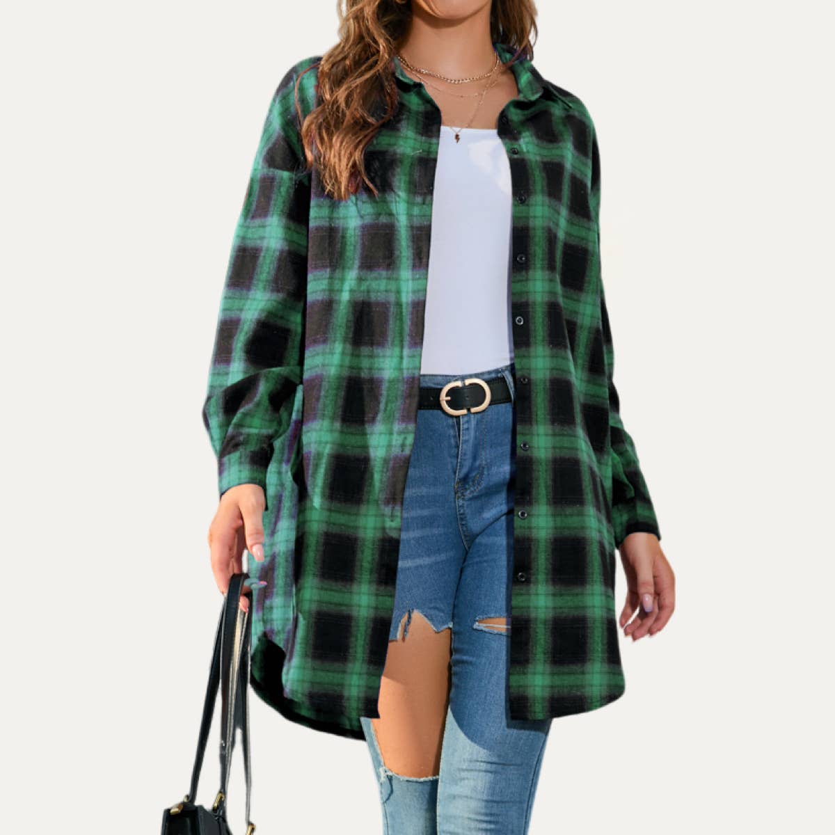 The Moment Collection – Camisa - Mulher por atacado – Camisa Longa Maçucarada Multicolor Multicolor com Botões Always Popular0