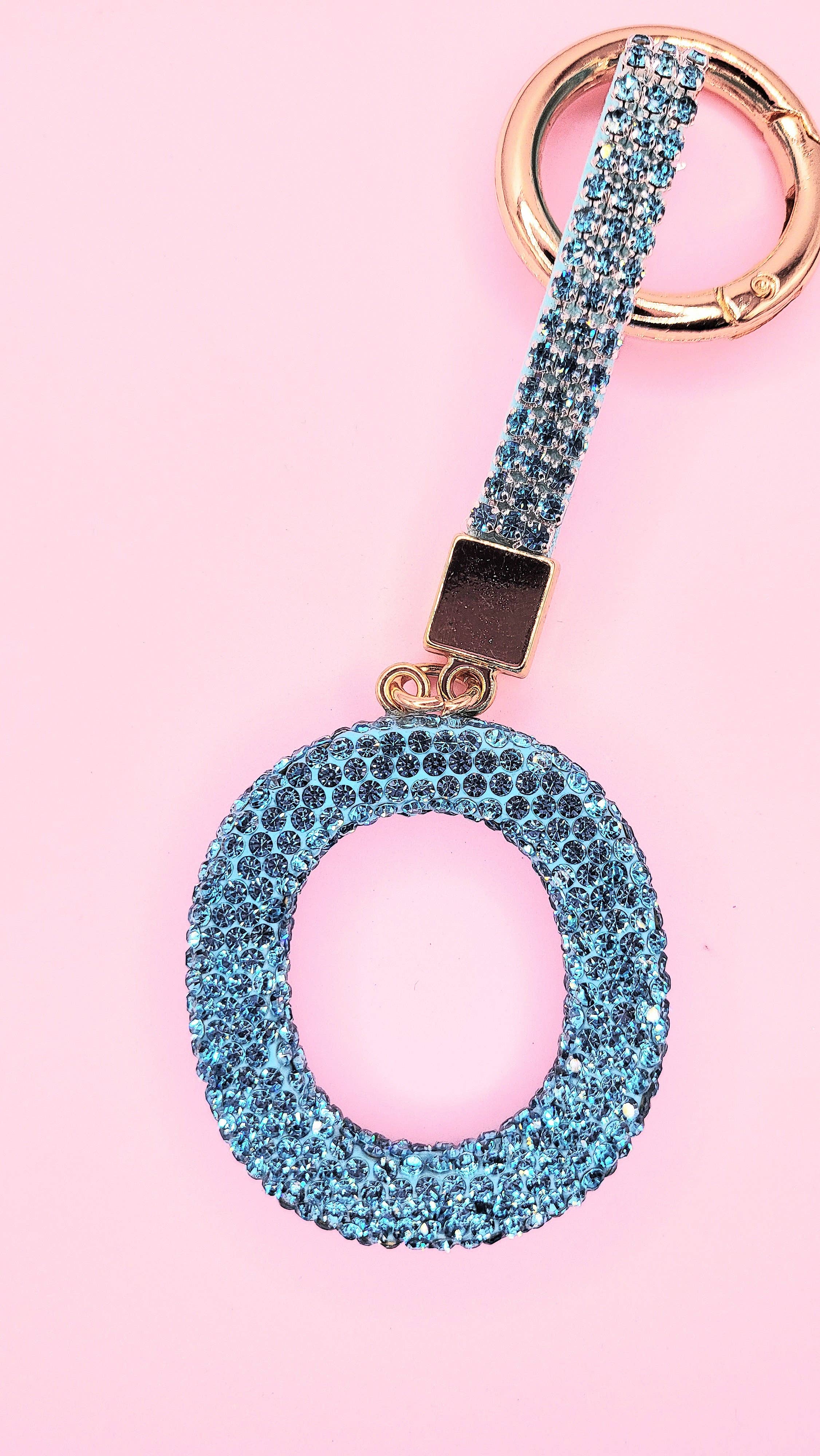 Silver Initial Letter Blue Crystal Key Ring & Bag Charm for wholesale on Faire13