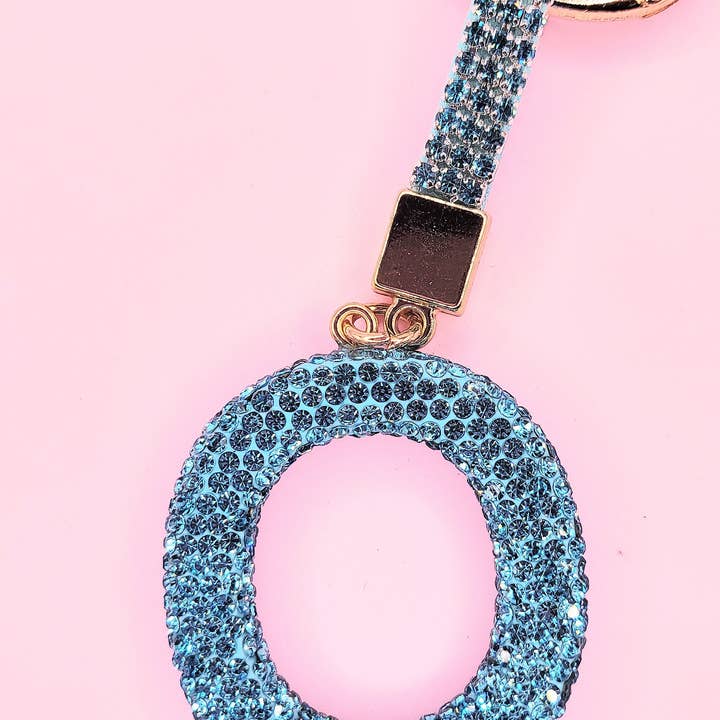 Silver Initial Letter Blue Crystal Key Ring & Bag Charm for wholesale on Faire13