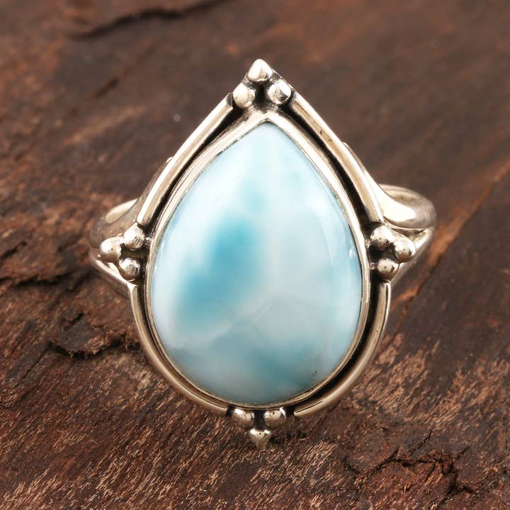 NOVICA - Vente Bague de cocktail/de cérémonie - Bague à cocktail Blue Glory Larimar1