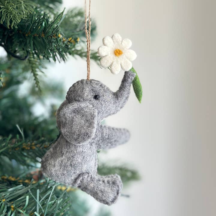 Ganapati - Wholesale Ornament - Felt Elephant with Flower Ornament