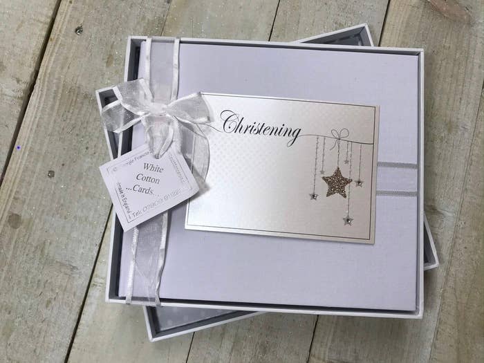 White Cotton Cards – wholesale Keepsake box – Child & baby – Christening Silver Star - Gifts (CHS)2