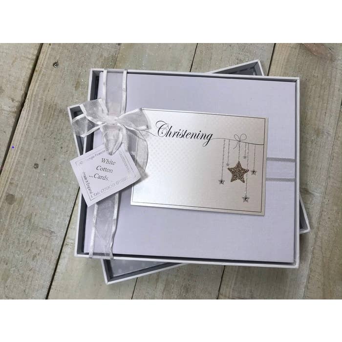 White Cotton Cards – wholesale Keepsake box – Child & baby – Christening Silver Star - Gifts (CHS)2