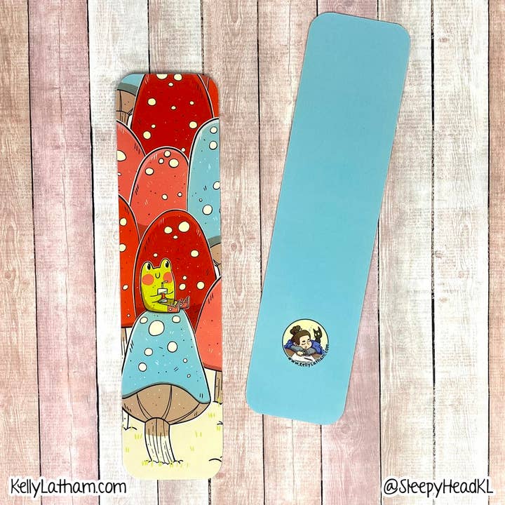 Kelly Latham Art - Wholesale Bookmark - Frog and Mushrooms Bookmark - Bookstore, Book Lover, Animal