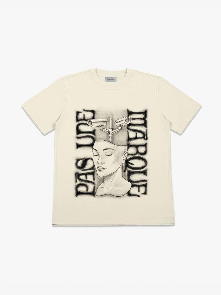 Surveillance t-shirt korte mouw (antiek beige) voor wholesale door Pas Une Marque