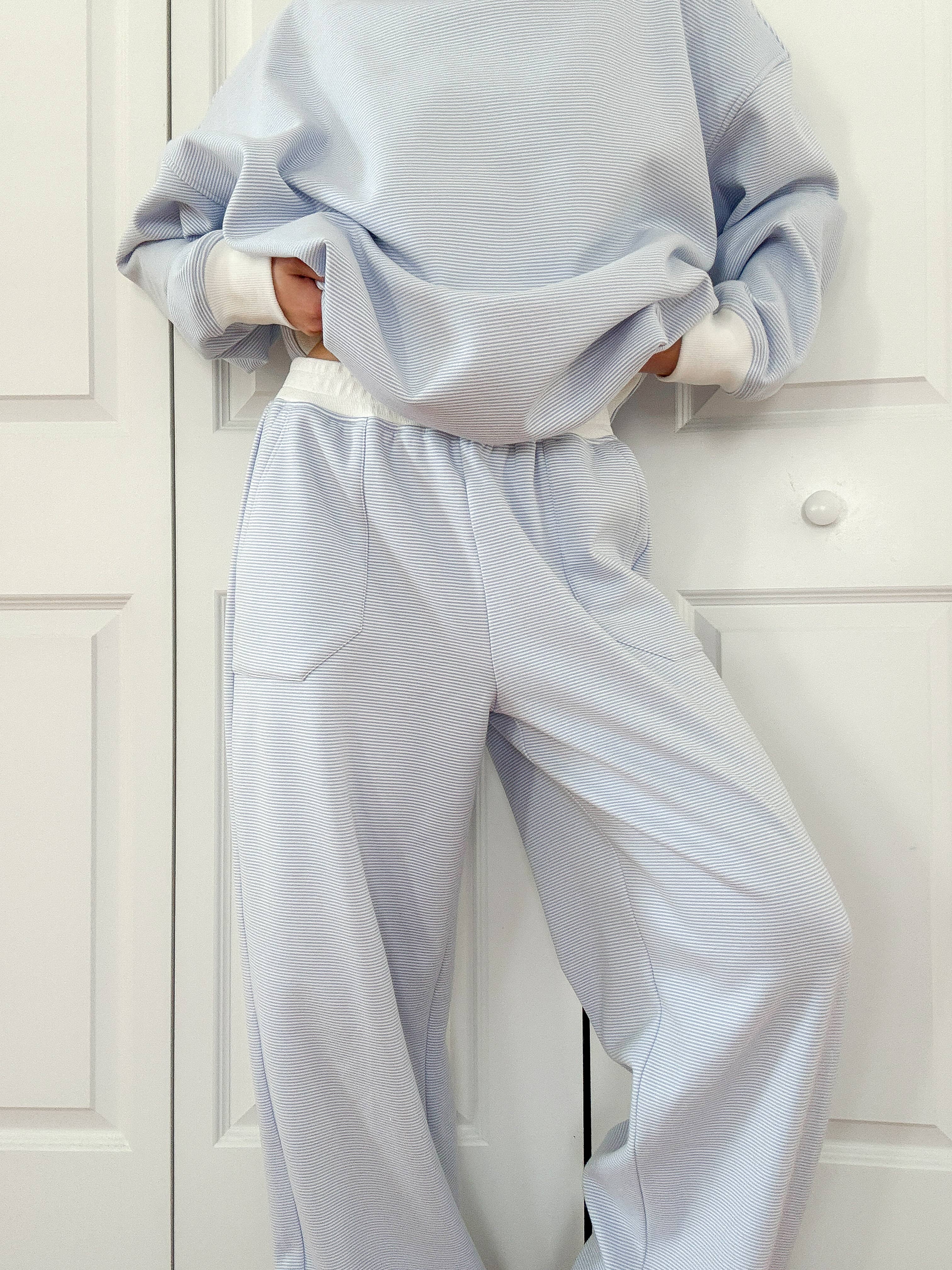 Blue and White Mini Striped Sweatpants for wholesale on Faire2
