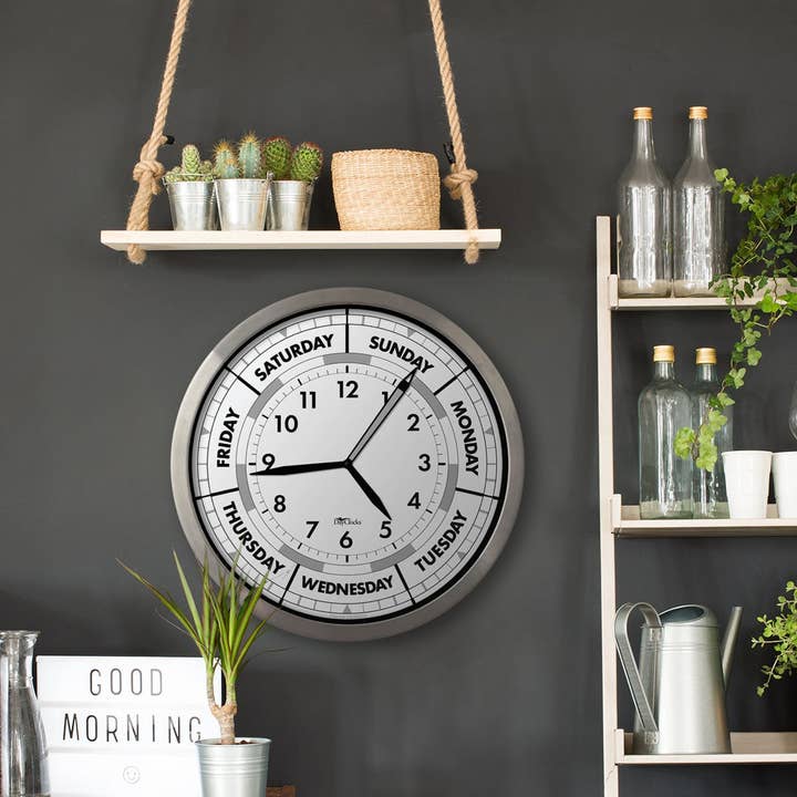Dayclocks – wholesale Wall clock – DayClocks Time & Day-of-the-Week 12" Wall Clock with Aluminum Frame