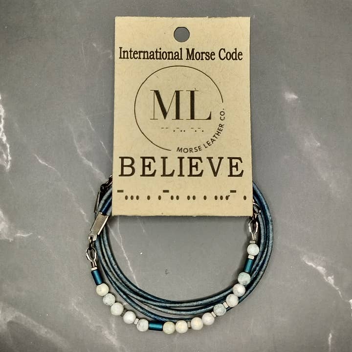 Morse Code Bracelet - BELIEVE for wholesale by MorseLeather Co.