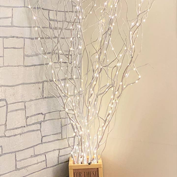 Willows and More - Wholesale Accent/Desk Lamp - 36"LED Lighted Curly Willow Branches in Pearl White with 8 Function Remote