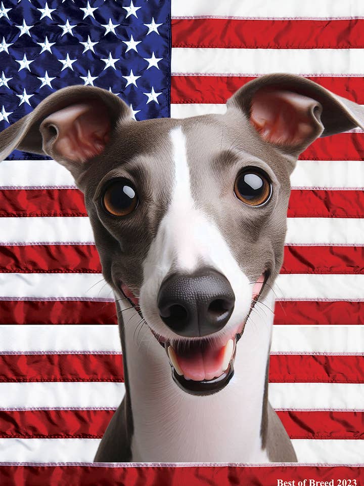 Levriero italiano grigio/bianco - Bandiera da giardino Patriotic III per la vendita all'ingrosso da parte di Best of Breed Products