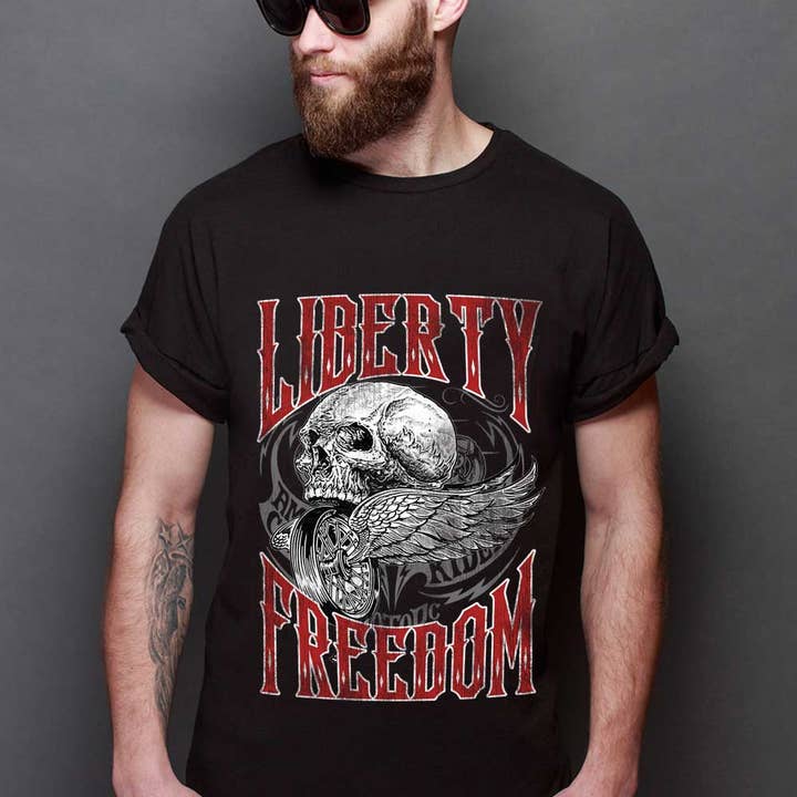 Liberty Freedom Skull wing Tee for wholesale by Art by Forgrand