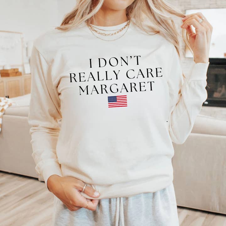 Clover + Cotton Co - Wholesale Screen Printed T-Shirt - Women's - I Don't Really Care Margaret Long Sleeve Tees