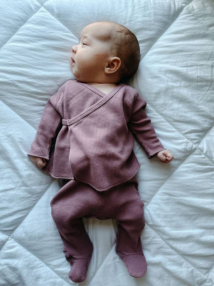 Organic Waffle Kimono & Pant Set, Winterberry for wholesale by SpearmintLOVE