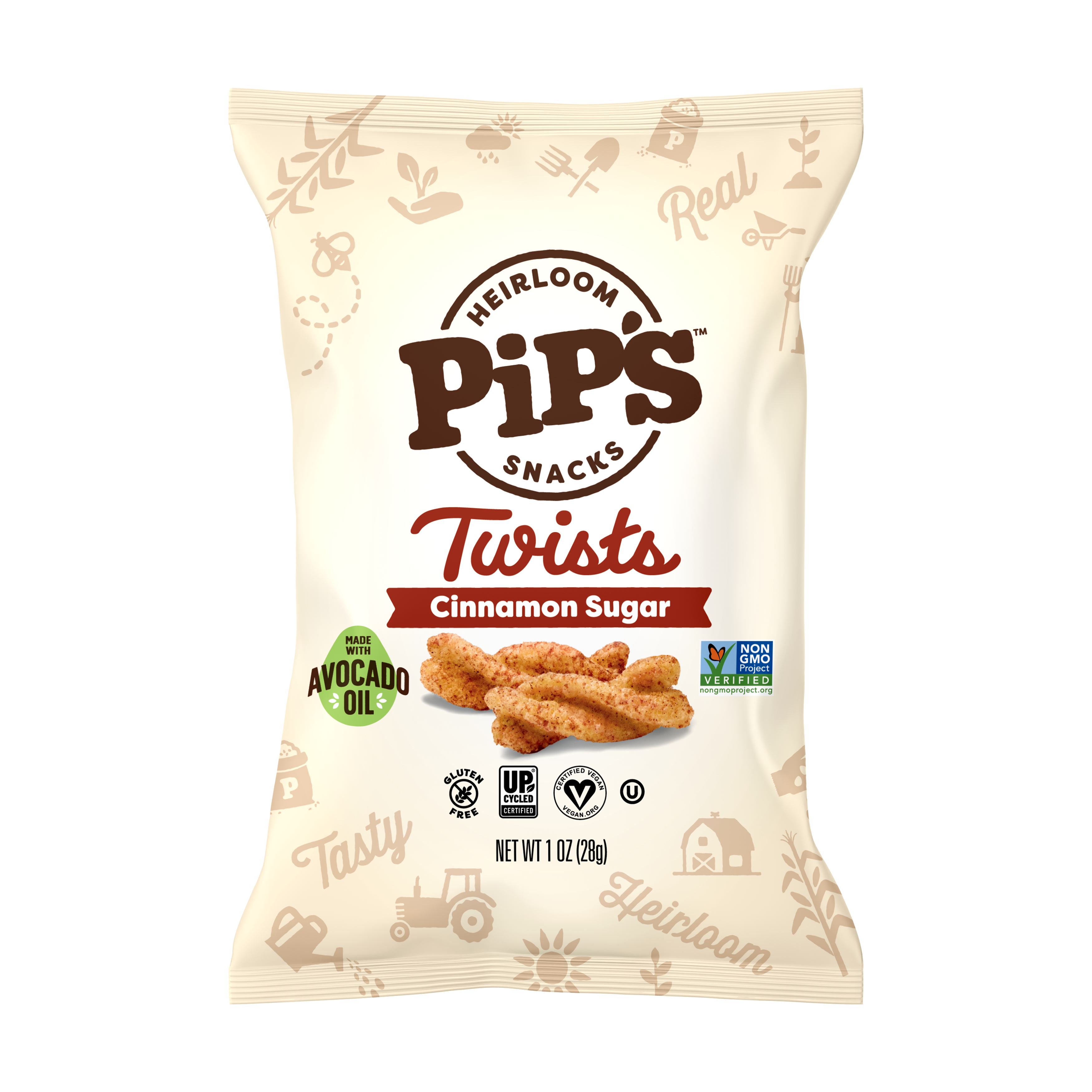 Pip's Heirloom Snacks - Wholesale Popcorn - Cinnamon Sugar Twists 1.0 Oz (24 Bags in 1 Case)1