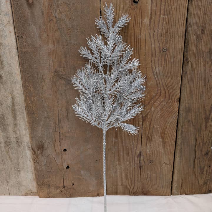 Silver Metallic Pine Spray for wholesale by A.T. Imports